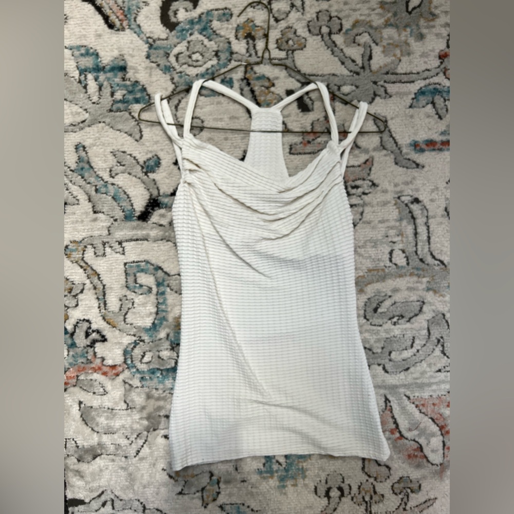 Racerback Textured White Athleisure Tank with Built In Bra